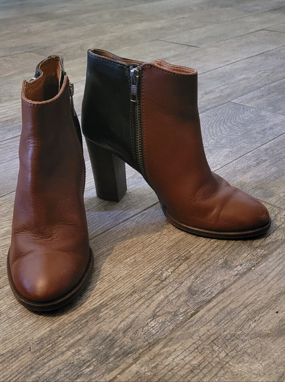 Madewell 1936 Reid Two Tone Leather Ankle Boots Double Buckle Black Mahogany